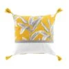 Coussin Bicolore Imprimé Feuillage Pompons