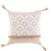 Coussin Imprimé Frange Et Pompons En Jute